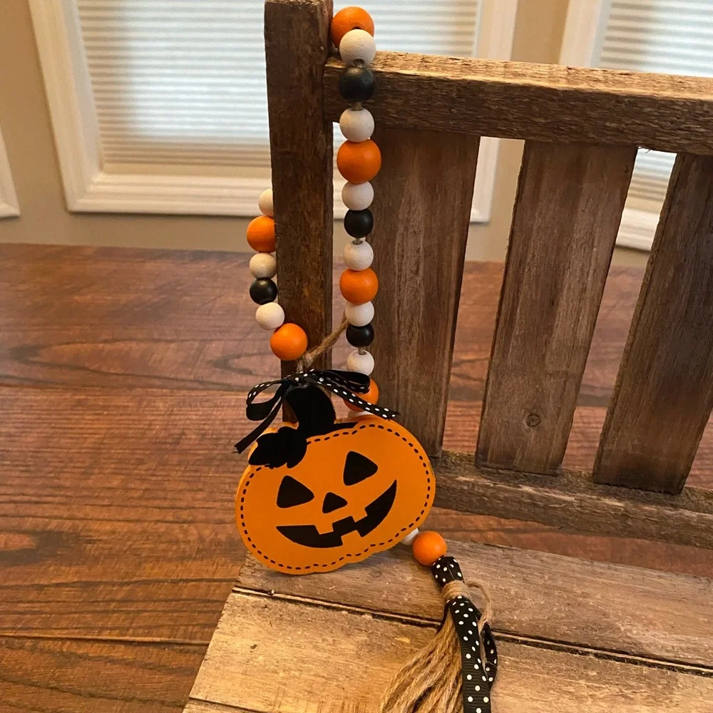 Halloween Beaded Garland Set Of 3, Candy Corn, Ghost & Jack-O-Lantern Garland